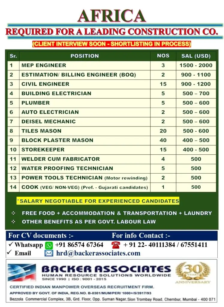 Leading Construction Company - Hiring In Africa