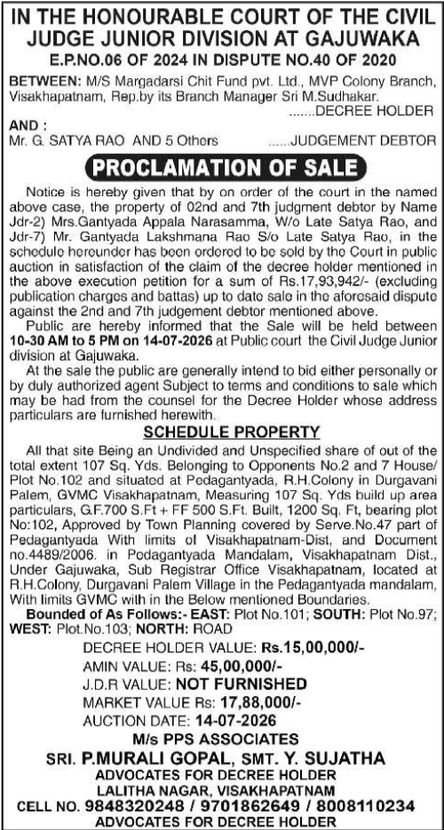 Legal Notice: Gajuwaka Civil Court Proclamation of Sale