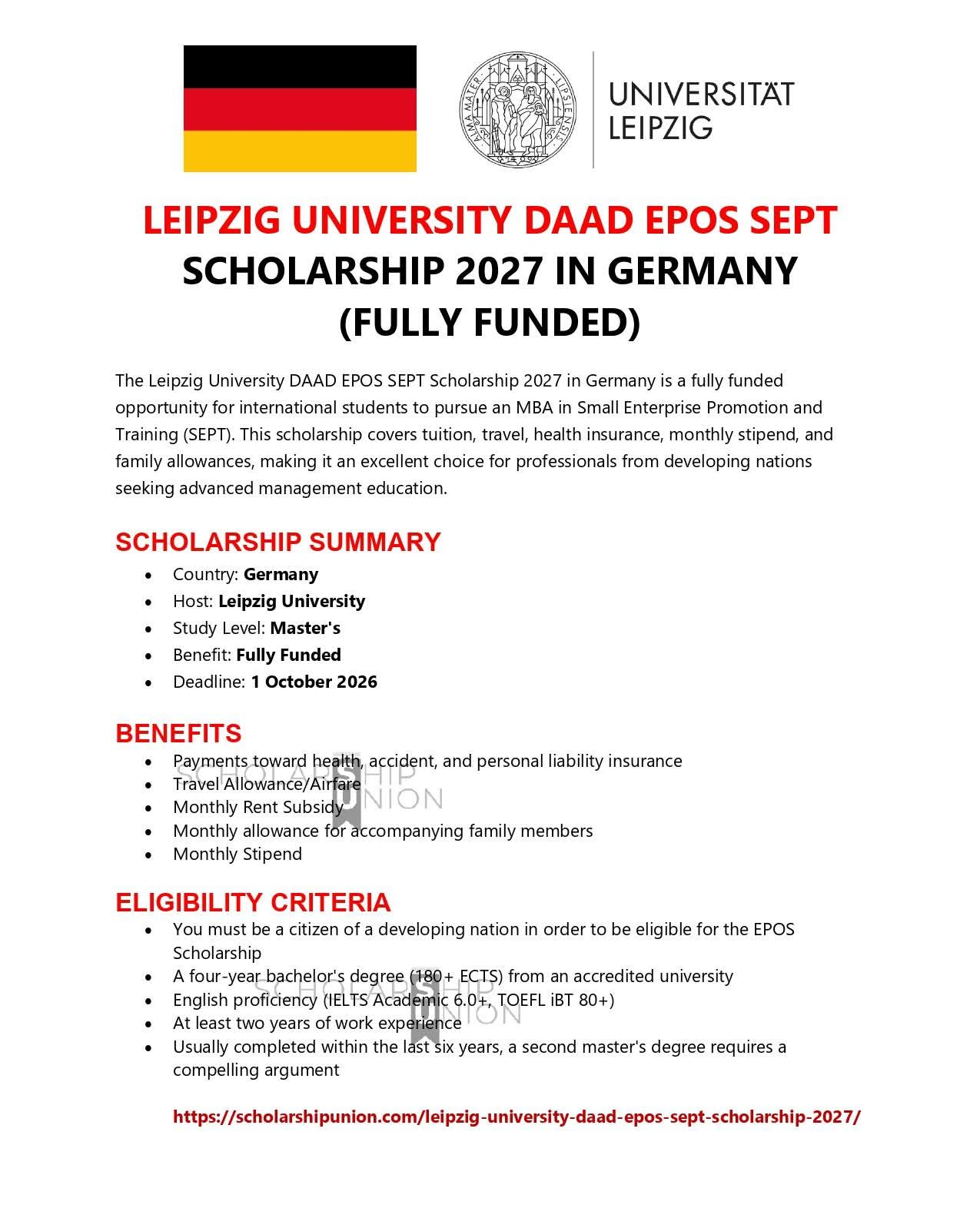Leipzig University DAAD EPOS SEPT Scholarship 2027 in Germany