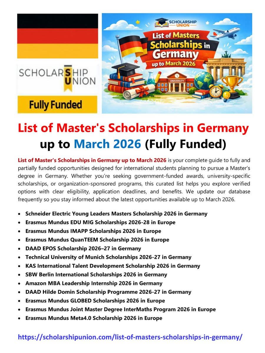 List of Masters Scholarships in Germany upto March 2026