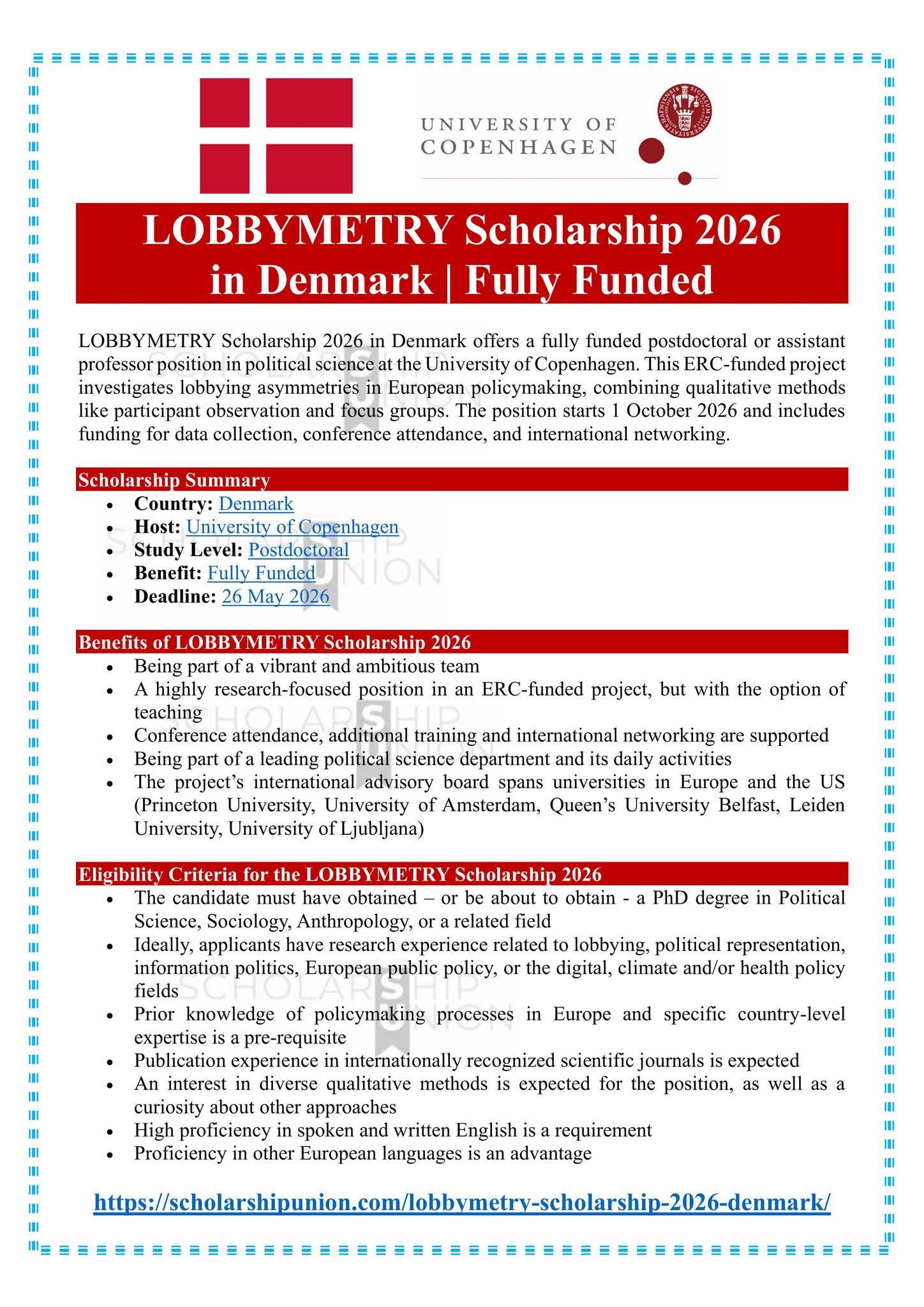 LOBBYMETRY Scholarship 2026 in Denmark