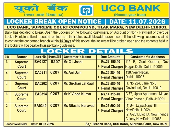 Locker Break Open Notice: Non-Payment of Overdue Rent