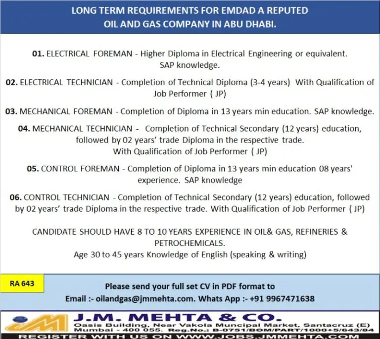 LONG-TERM JOB OPENINGS IN ABU DHABI OIL & GAS SECTOR