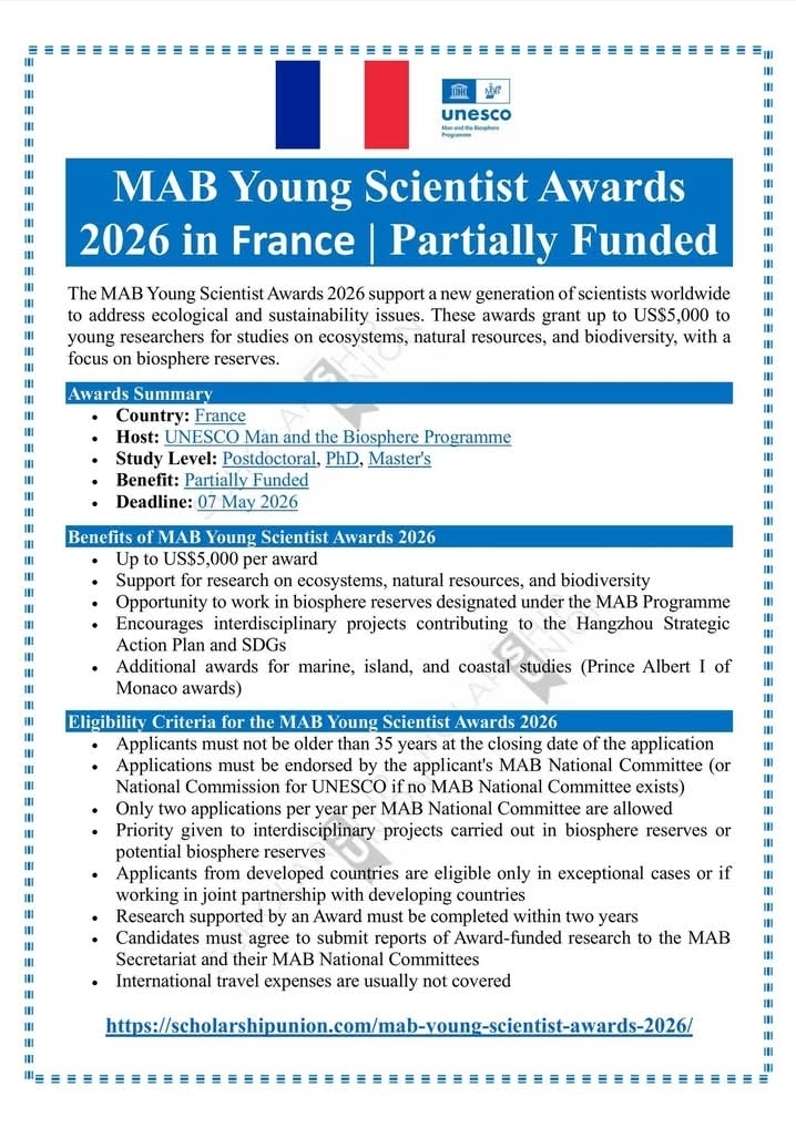 MAB Young Scientist Awards 2026 in France