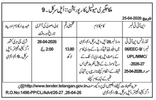 Malkajgiri Municipal Corporation: New Tender for Bus Diversion Shelter