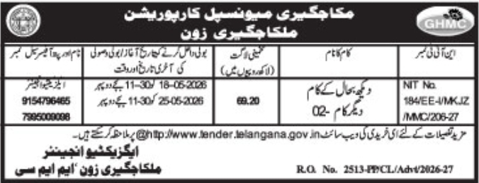 Malkajgiri Zone GHMC Short Tender Notice 2026