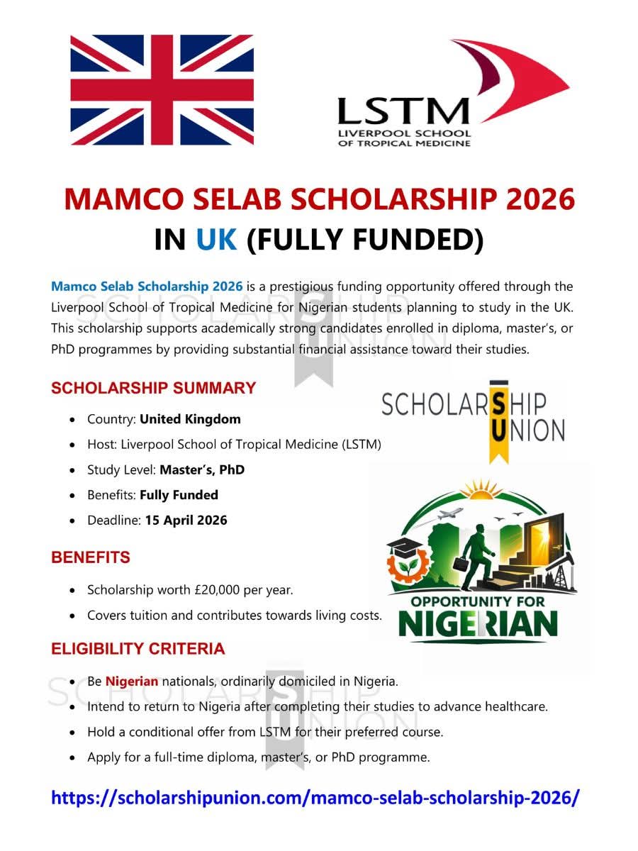 Mamco Selab Scholarship 2026 in UK
