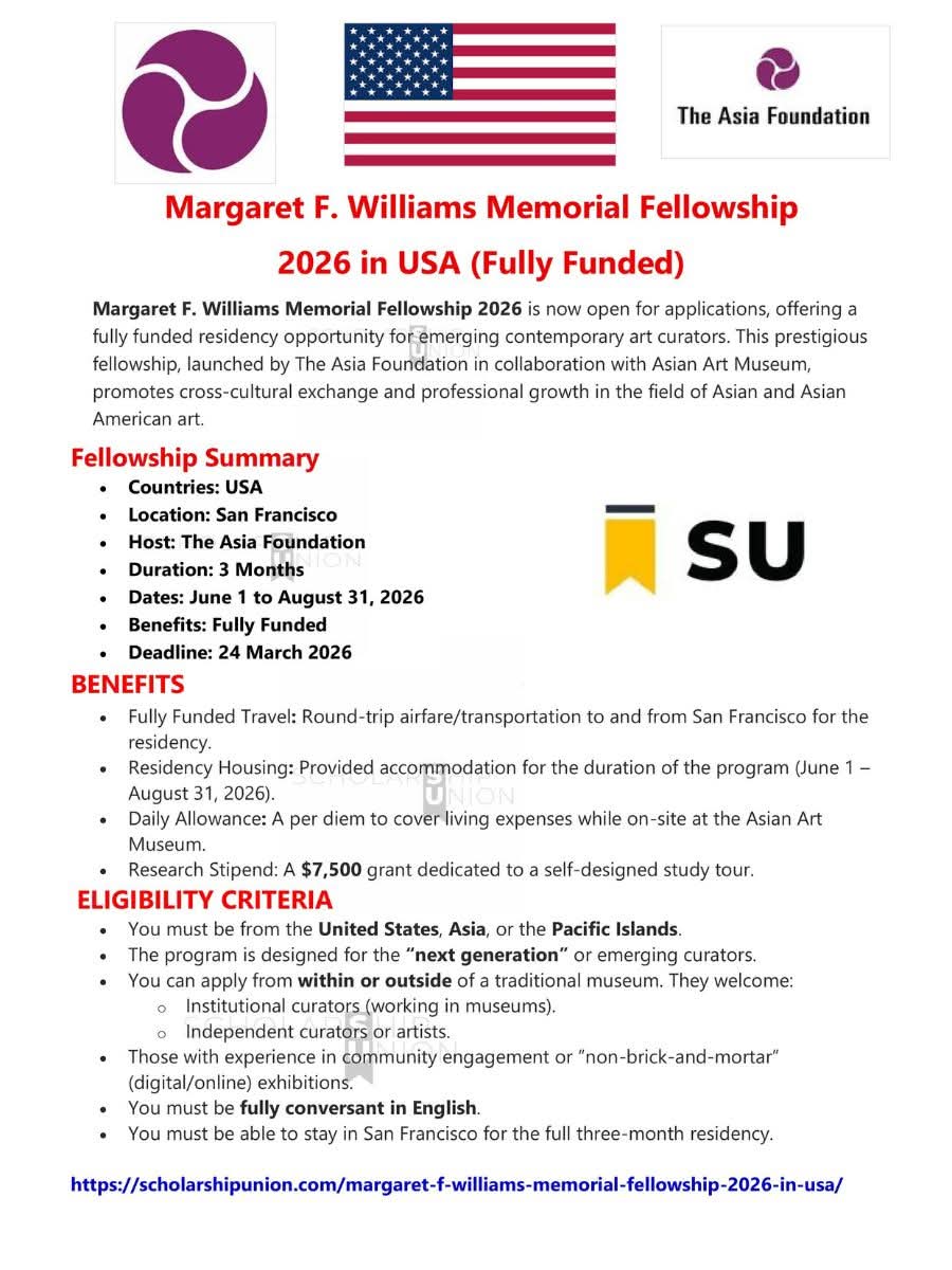 Margaret F. Williams Memorial Fellowship 2026 In USA