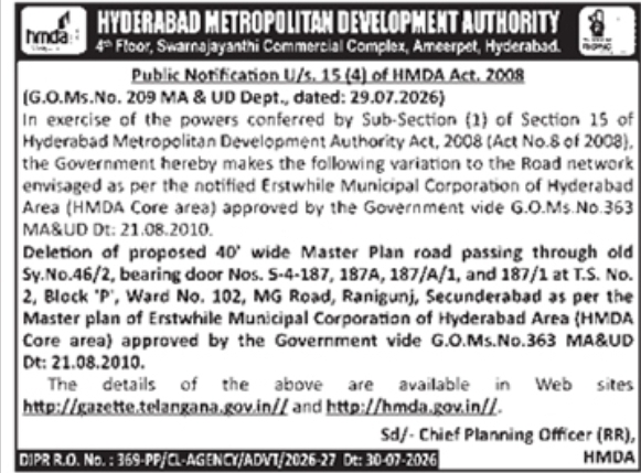 Master Plan Road Network Variation Notification by HMDA