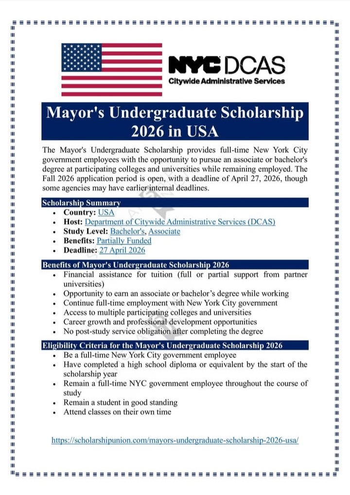 Mayor’s Undergraduate Scholarship 2026 in USA