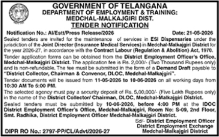 Medchal-Malkajgiri ESI Dispensaries Maintenance Tender