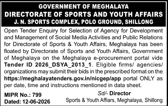 Meghalaya Government: Sports Department Social Media Tender