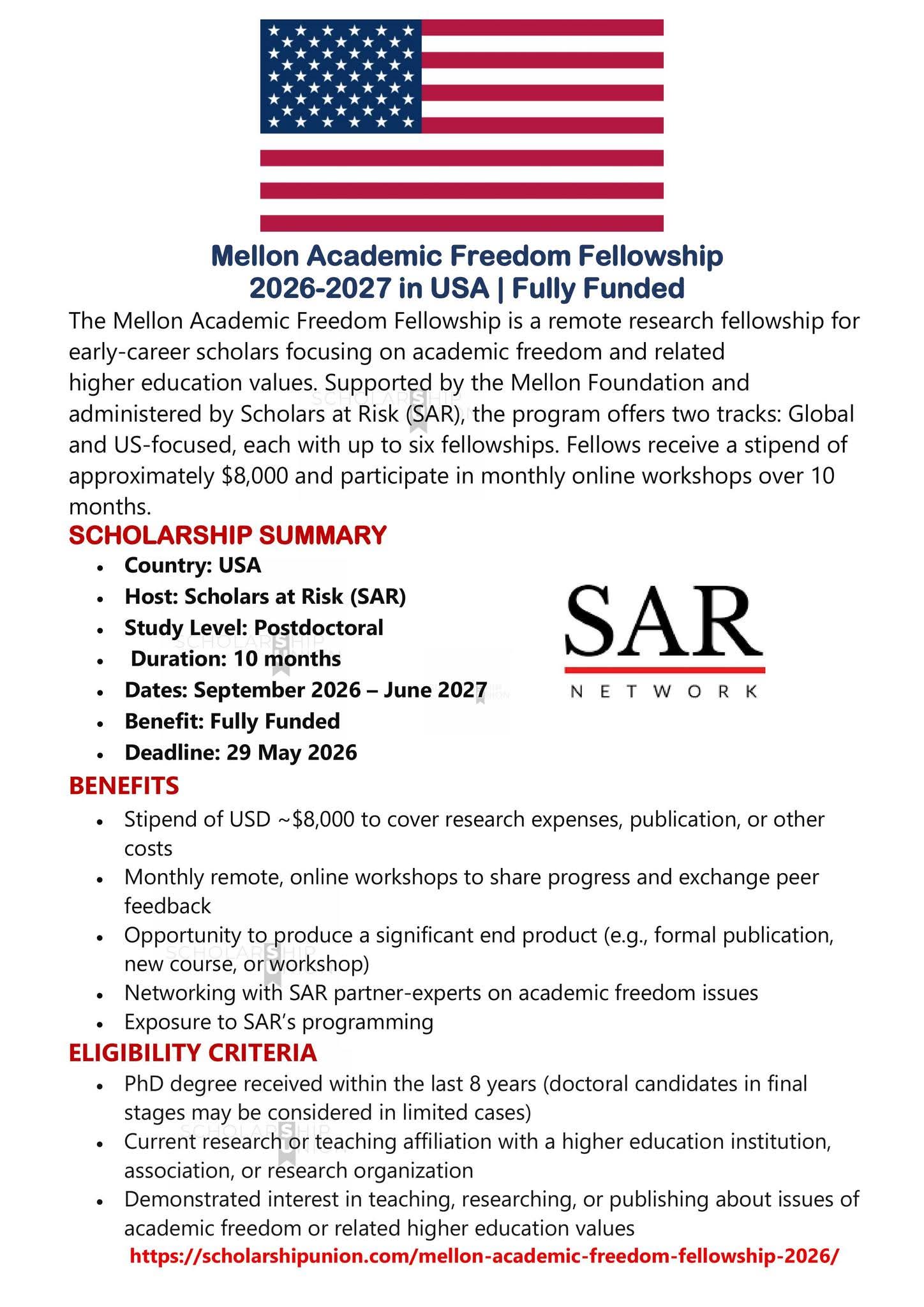 Mellon Academic Freedom Fellowship 2026-2027 in USA