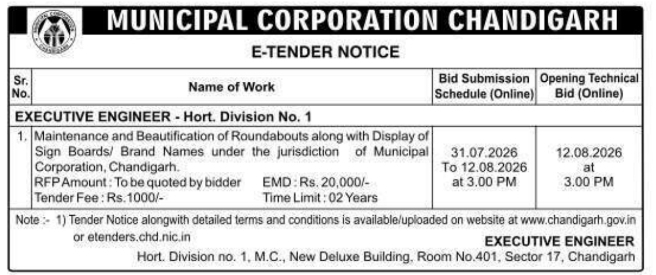 Municipal Corporation Chandigarh Tender for Roundabout Beautification