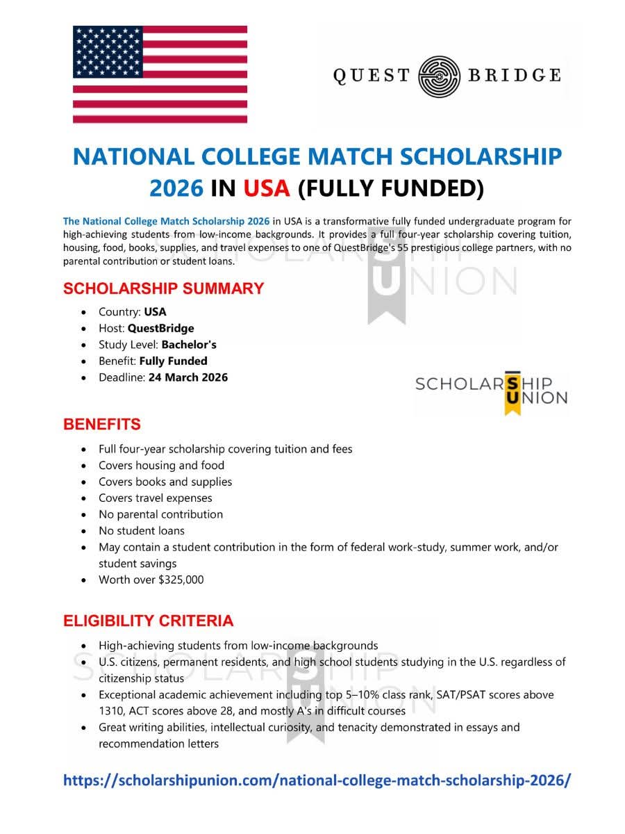 National College Match Scholarship 2026 in USA