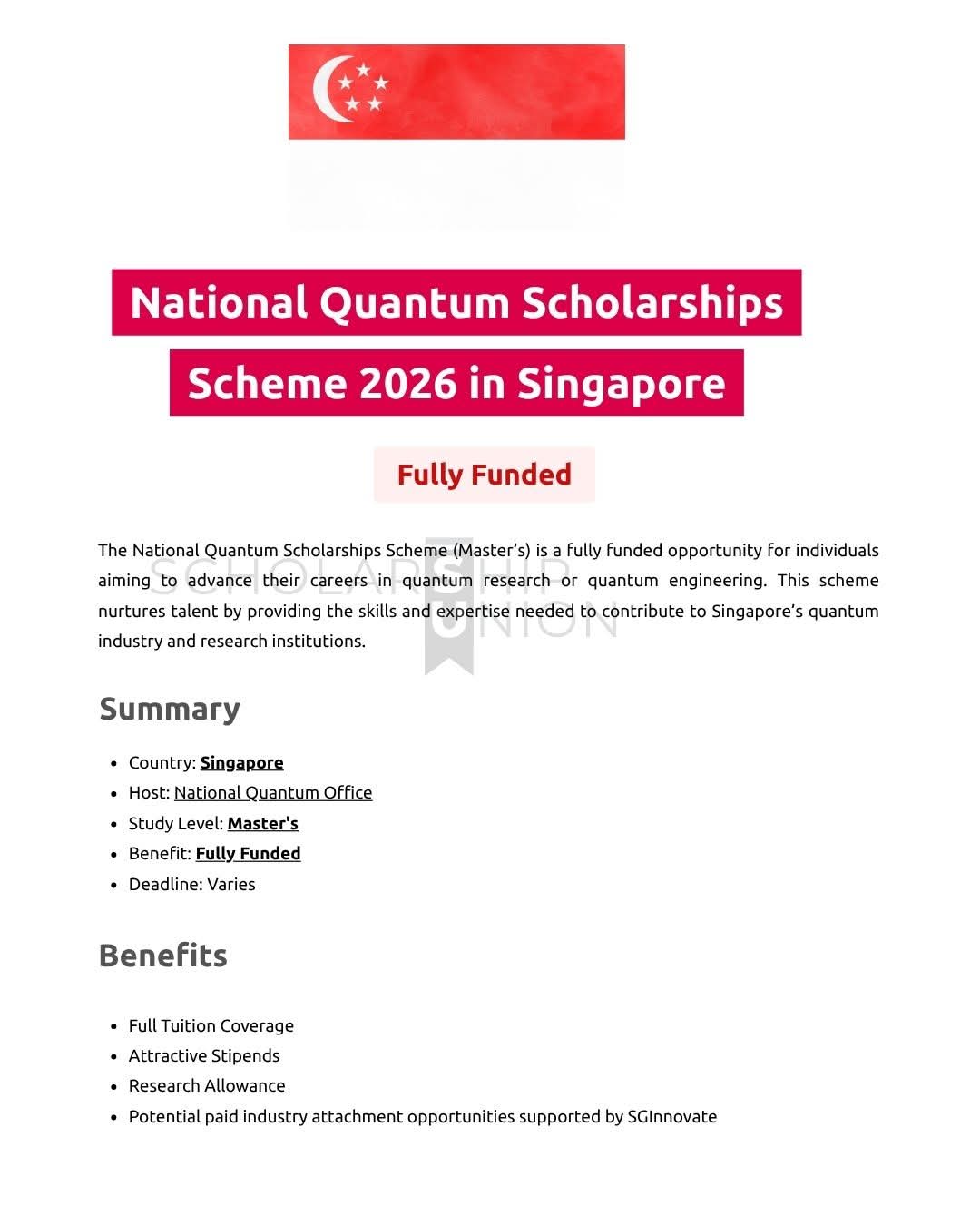National Quantum Scholarships Scheme 2026 in Singapore