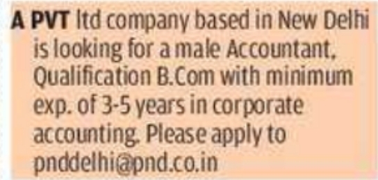 New Delhi Pvt Ltd: Accountant Job Opening