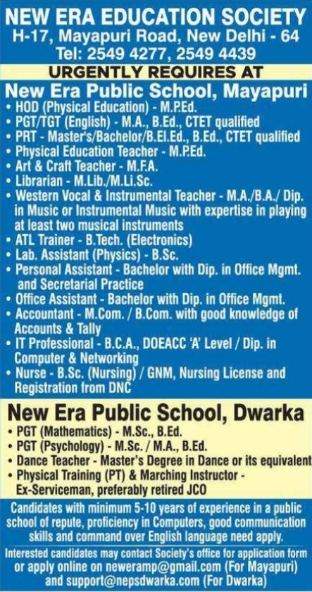 New Era Education Society: School Staff Recruitment