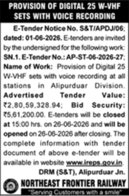 N.F. Railway: Digital VHF Sets E-Tender