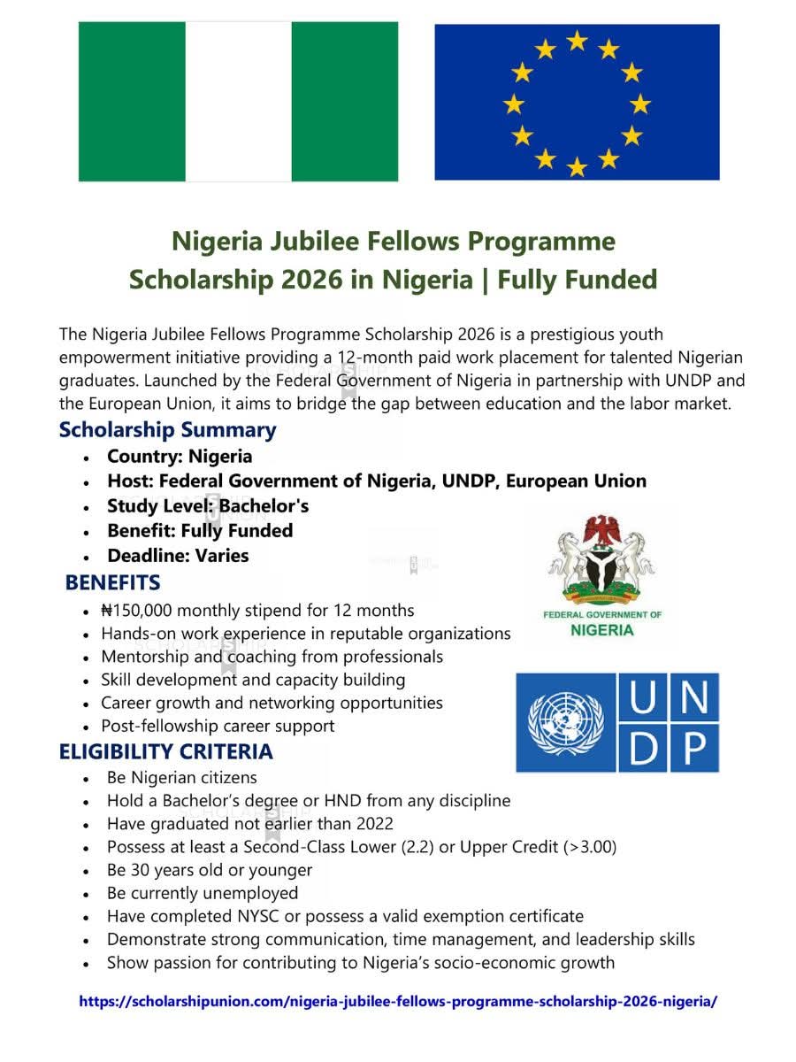 Nigeria Jubilee Fellows Programme Scholarship 2026 in Nigeria