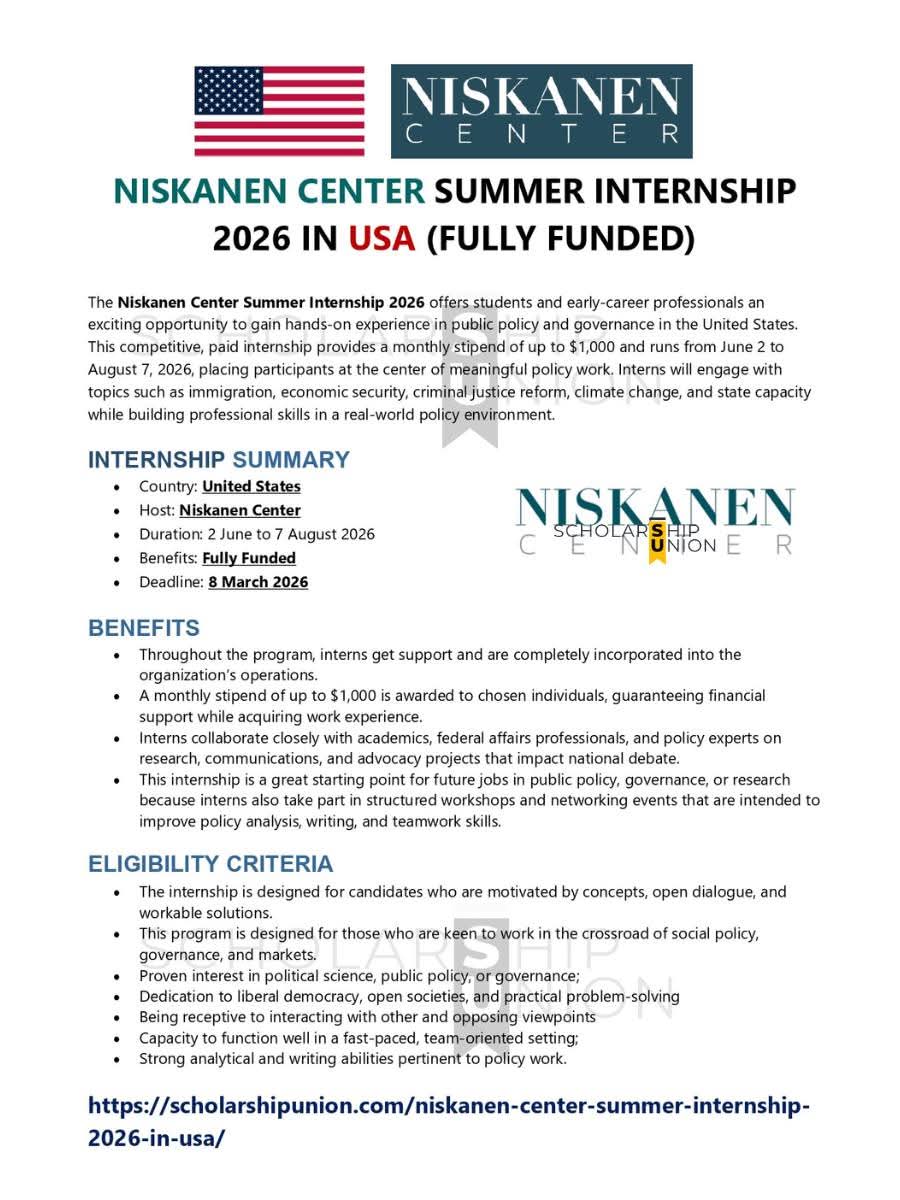Niskanen Center Summer Internship 2026 In USA