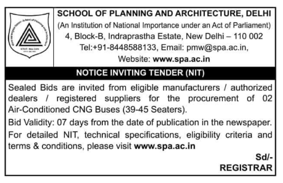 NIT Notice: SPA Delhi CNG Bus Procurement