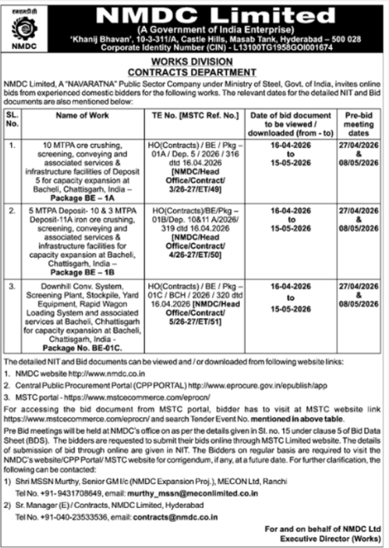 NMDC Limited: Works Division Tender Notification