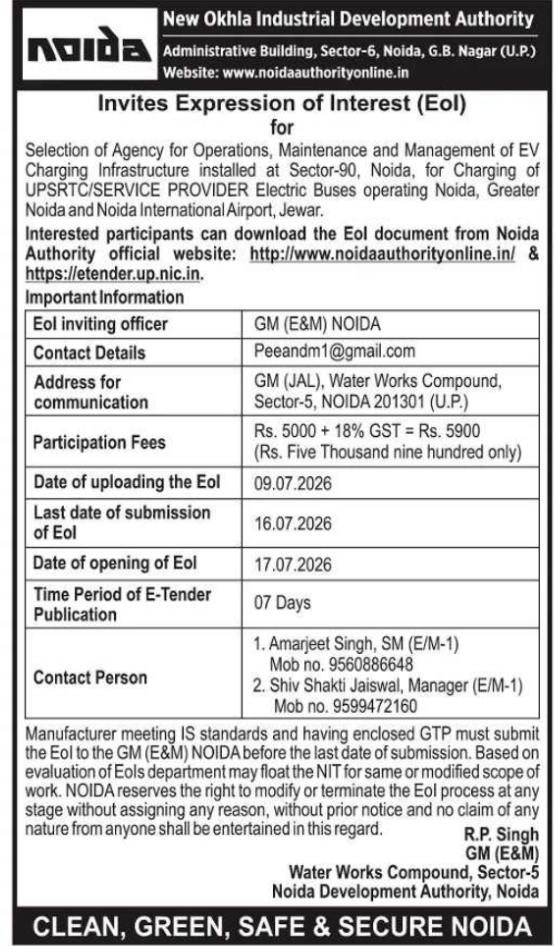 Noida Authority EoI Notice: EV Charging Infrastructure Management