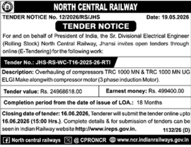 North Central Railway Compressor Overhauling E-Tender