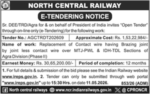 North Central Railway: E-Tender for Contact Wire Replacement (Phase II)