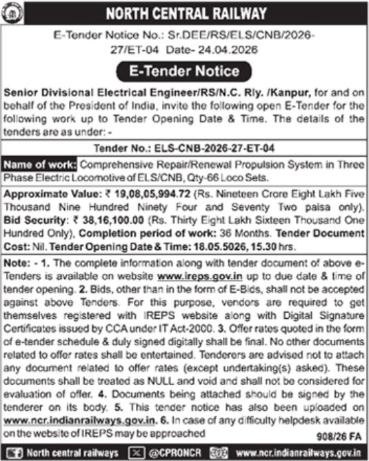 North Central Railway E-Tender: Locomotive Renewal & Repair Project