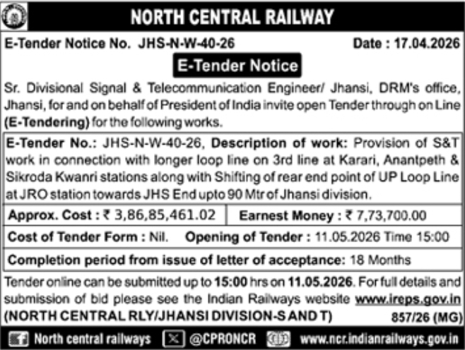 North Central Railway: e-Tender Notice for S&T Works