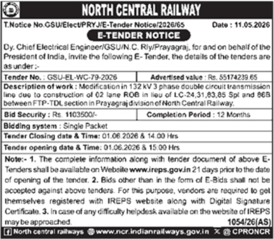 North Central Railway E-Tender Notice: Transmission Line Modification