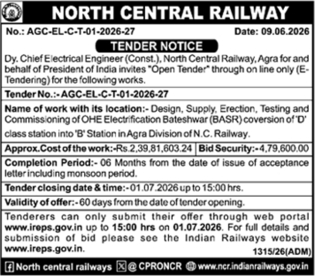 North Central Railway OHE Electrification Tender