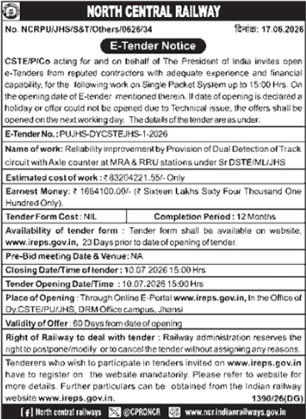 North Central Railway S&T E-Tender Notice