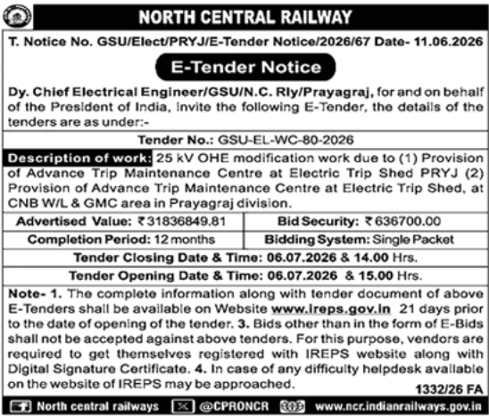 North Central Railway Tender Notices