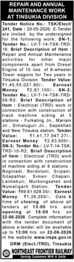 Northeast Frontier Railway: Tinsukia Division Multi-Work E-Tenders