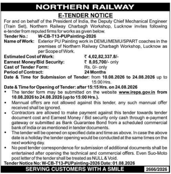 Northern Railway Coach Exterior Painting E-Tender