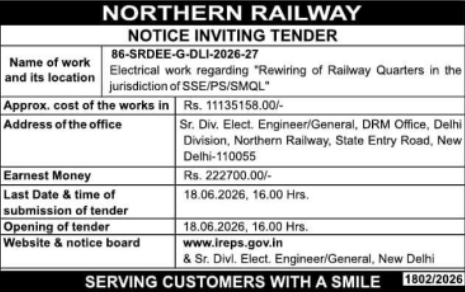 Northern Railway Quarter Rewiring Tender
