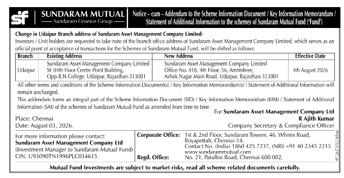Notice-cum-Addendum for Branch Address Shift