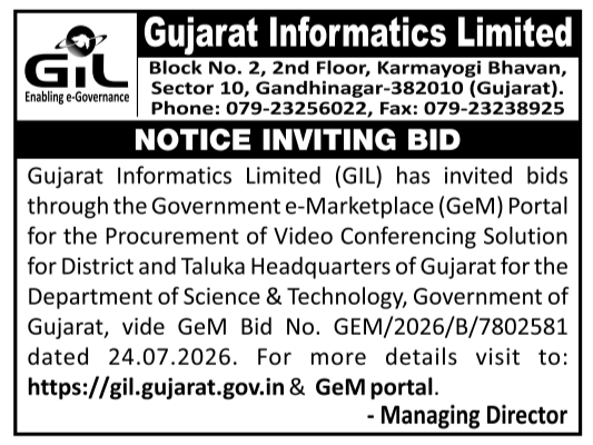 Notice Inviting Bid for Video Conferencing Solutions by GIL