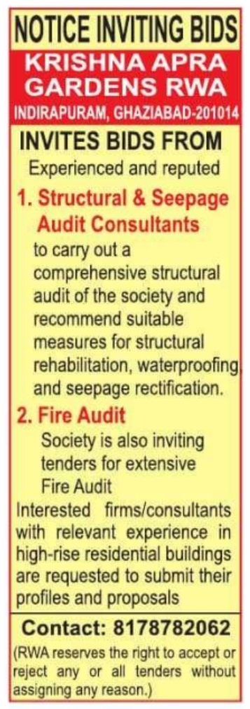 Notice Inviting Bids: Krishna Apra Gardens RWA Audits