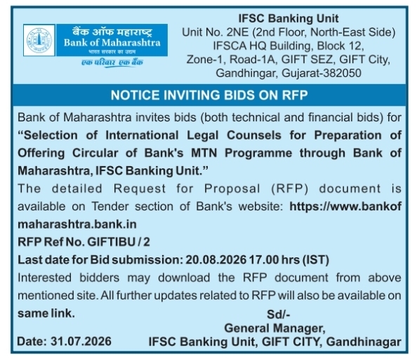 Notice Inviting Bids on RFP for International Legal Counsels