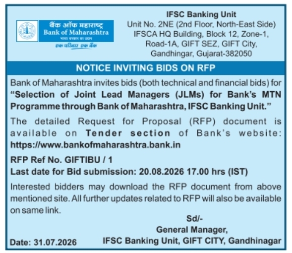 Notice Inviting Bids on RFP for Joint Lead Managers