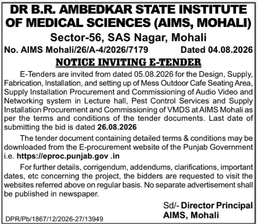 Notice Inviting E-Tender for Medical Institute Services