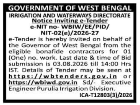Notice Inviting e-Tender: Purulia Irrigation Development Project