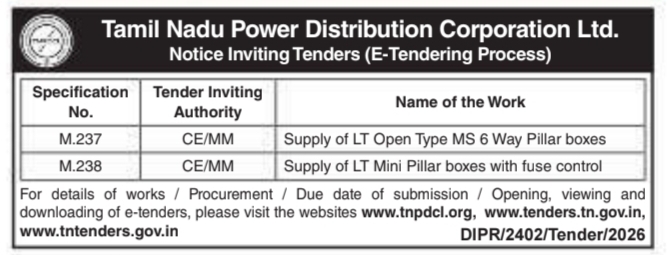 Notice Inviting E-Tenders for Electrical Works by TNPDCL