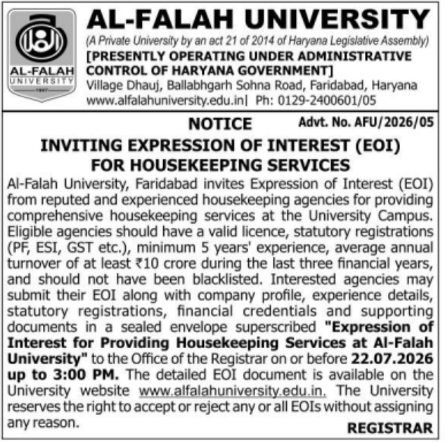 Notice Inviting EoI: Campus Housekeeping Services
