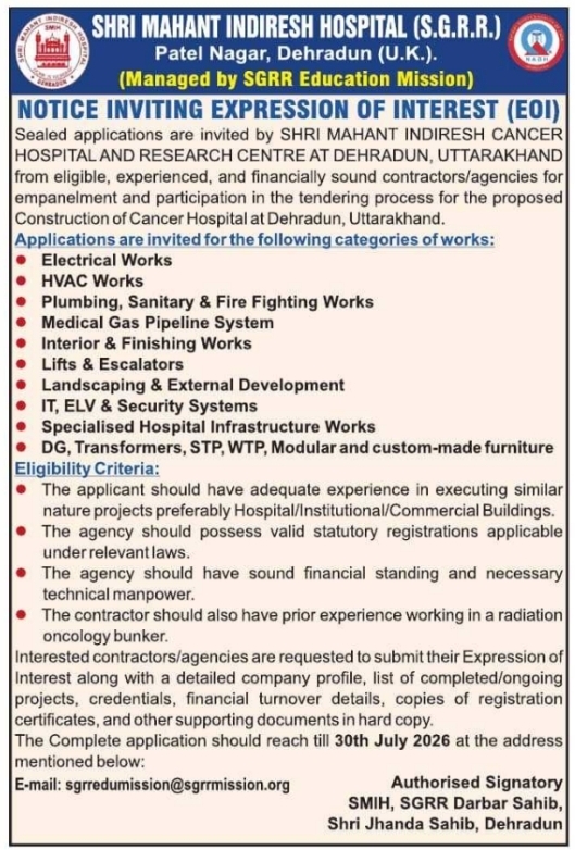 Notice Inviting Expression of Interest: Cancer Hospital Construction