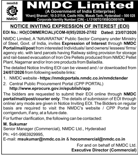Notice Inviting Expression of Interest (EOI): Railway Siding Land Storage